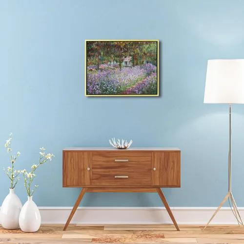 Vista 5 de Wieco Art Lienzo enmarcado para pared, diseño de lirios en el jardín de Monet, 1900 por Claude Monet, impresionismo, arte impreso, obra de arte