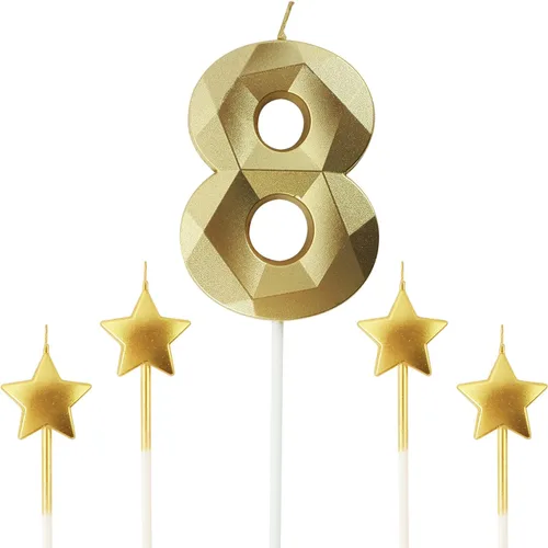 Vista 18 de Velas de cumpleaños doradas con número 20 y velas de estrella de cumpleaños de 7 cm Velas para pastel de cumpleaños en forma de diamante 3D son