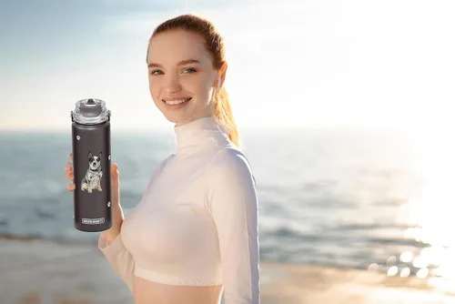 Vista 4 de SERENGETI Botella de Agua de 24 Oz de Acero Inoxidable con Tapa a Prueba de Derrames - Termo de agua de doble pared con aislamiento al vacío PERRO