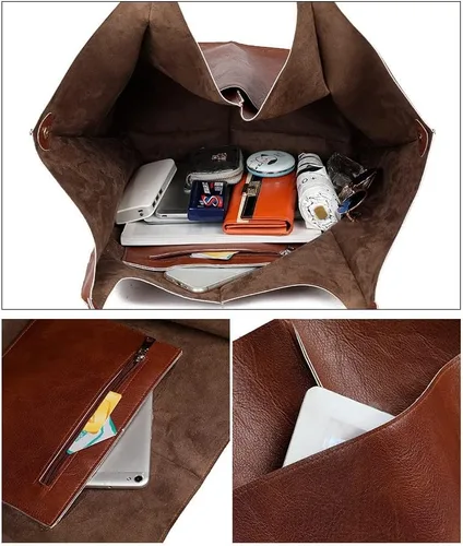 Vista 4 de ZOSIVEB Bolso de mano grande, bolso de mano de piel sintética, bolso de hombro, bolso cruzado suave, bolso de viaje de gran