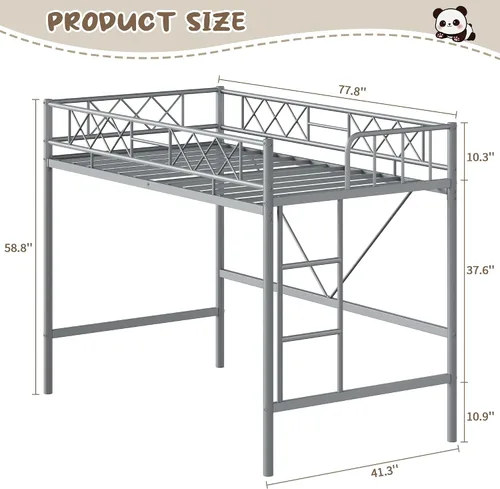 Vista 2 de Garvee Twin Size Loft Bed, Heavy Duty Metal Frame with Arched Guardrail, Flat Ladder Rung, and Steel Slat Support, No Box Spring Required, Space