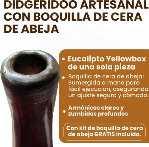 Vista 2 de Eucalyptus Yellowbox Didgeridoo, Boquilla de cera de abejas - 52" de largo - Acabado a mano - Llave de C-E
