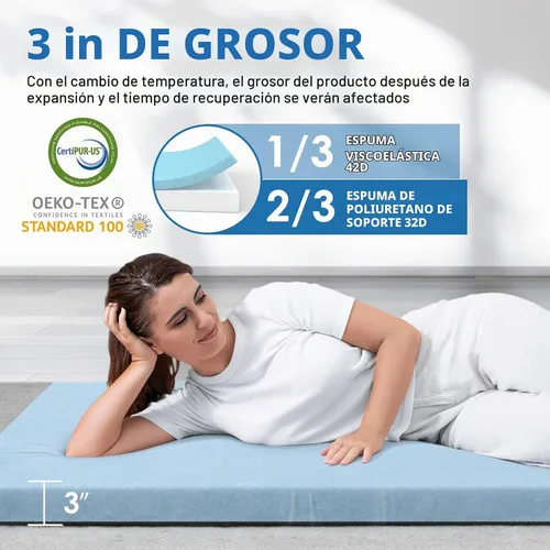 Vista 2 de KingChii CertiPUR-US - Colchón de espuma viscoelástica para campamento, portátil, enrollable, para viajes, campamento, colchoneta para dormir