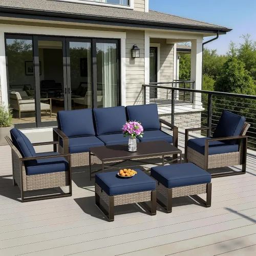 Vista 26 de Sofá de Mimbre Metálico para Patio de 75", Sofá Sillón de Ratán para Exteriores de 3 Asientos para Todo Tipo de Clima con Cojines Premium