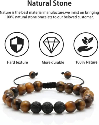 Vista 6 de JoycuFF Pulsera de ojo de tigre para hombre, regalo de aniversario, cumpleaños, día del padre, regalo de Navidad para novio, papá, hijo, esposo