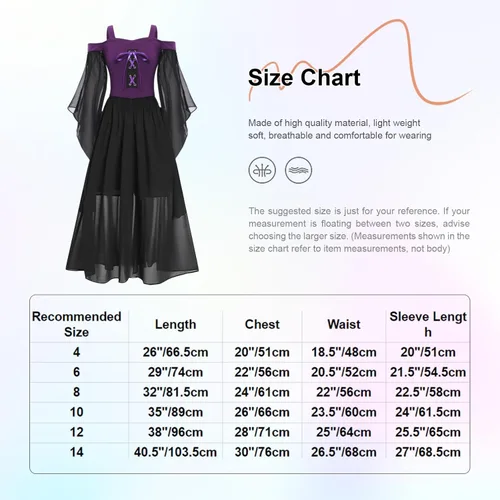 Vista 5 de dPois Disfraz medieval renacentista para niñas, vestido de manga larga, steampunk, gótico, victoriano, corsé de princesa