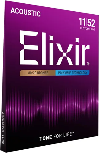 Vista 10 de Elixir, cuerdas de bronce para guitarra acústica 80/20 con recubrimiento Polyweb, extralivianas (.010-.047), blanco negro rojo azul