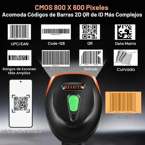 Vista 4 de Escáner de código de barras Bluetooth de KUIIYER, lector de código de barras inalámbrico QR 1D 2D