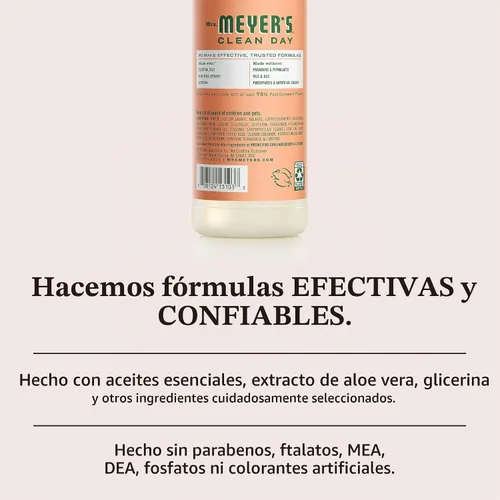 Vista 4 de Mrs. Meyer's Clean Day - Detergente líquido para platos con aroma a geranios, fórmula biodegradable, 16 fl oz.