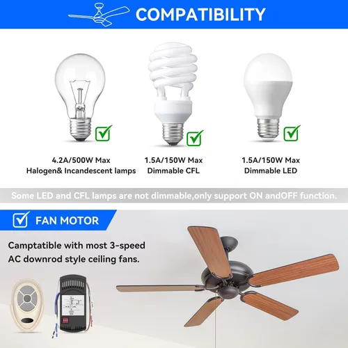 Vista 6 de Kit de control remoto universal para ventilador de techo, repuesto para Harbor Breeze, Hampton Bay, Hunter, receptor FAN28R atenuador de luz