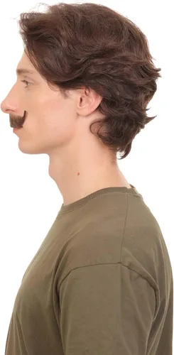 Vista 3 de Bigote de cabello humano falso para hombre adulto Novedad falso vello facial Color marrón Accesorio de disfraz para adultos, Marrón