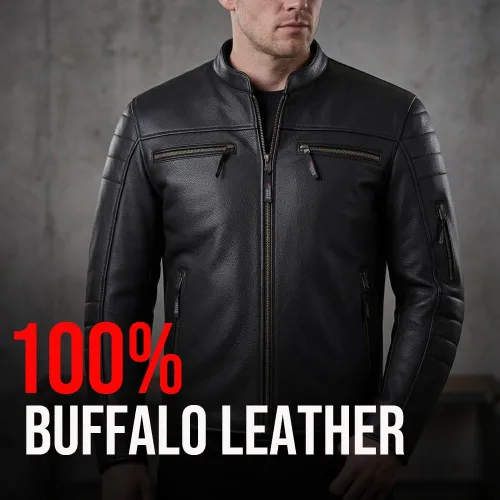 Vista 8 de Revolt - Chaqueta de motocicleta para hombre, piel de búfalo natural, armadura CE, ventilación, crucero, motorista, turismo, negro, talla XXL Marrón