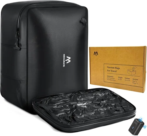 Vista 10 de Bolsas de viaje al vacío Megaback para equipaje con bomba, bolsas de sellado al vacío reutilizables para ropa, impermeables IP68, diseño de apertura