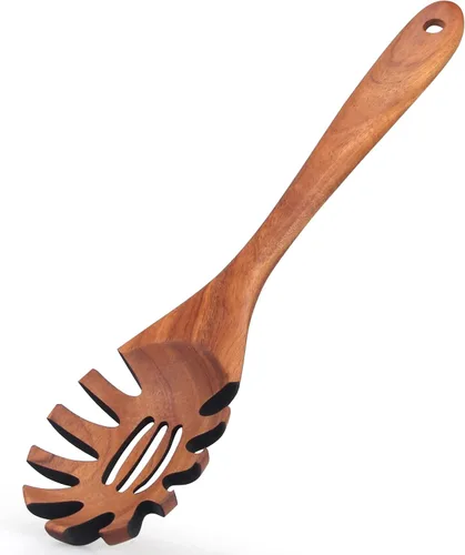 Vista 9 de Cucharas de madera para cocinar espátula no tóxica utensilios de cocina de madera de acacia Best Large Cooking Spoon for Mixing Serving Non Stick