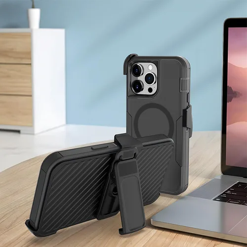 Vista 3 de Funda diseñada para iPhone 16 Pro, magnética, doble protección, resistente y duradera, compatible con MagSafe, clip trasero desmontable, a prueba