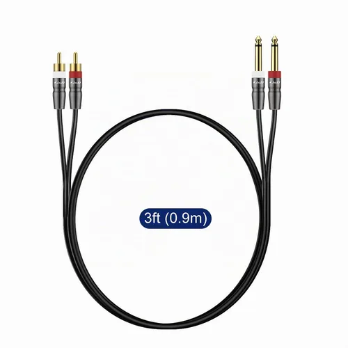 Vista 7 de J&D Cable dual TS de 1/4 de pulgada a RCA dual, adaptador resistente de 1/4 macho a RCA macho, cable de interconexión de audio estéreo de un cuarto