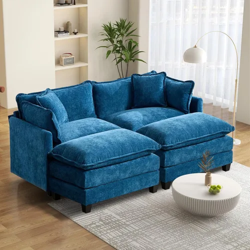 Vista 88 de Sofá seccional modular convertible de 76.7", sofás de dos plazas de chenilla con asiento profundo y cojines tipo loveseat para sala de estar, Beige
