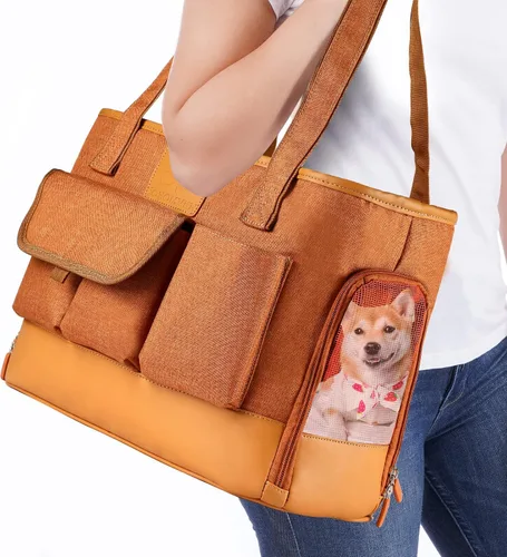 Vista 14 de Transportador para Perros, Transportador para Gatos, Transportador para Mascotas, Bolso de Cuero PU Premium Impermeable Plegable de Oxford