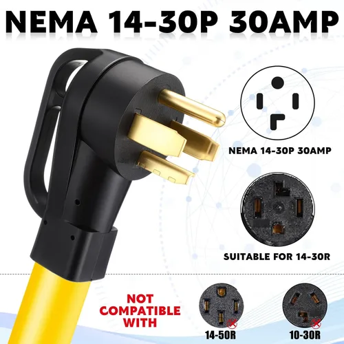 Vista 3 de Kanayu Cable adaptador de corriente NEMA 14-30P a TT-30R RV de 30 amperios Negro