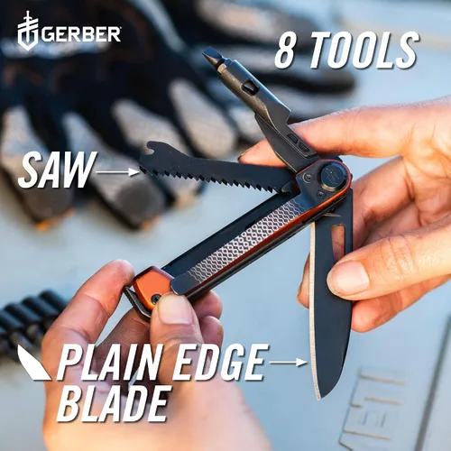 Vista 3 de Gerber Gear Armbar Trade 8-en-1 Multiherramienta - Cuchilla de 6.35 cm de borde liso, palanca, martillo - Equipo EDC y accesorios - Plata