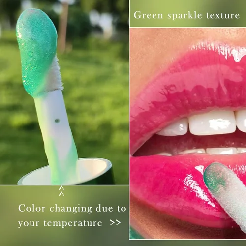 Vista 7 de Brillo labial que cambia de color, aceite labial teñido de pH verde a rosa, efecto de cambio de color, acabado brillante, bálsamo de brillo