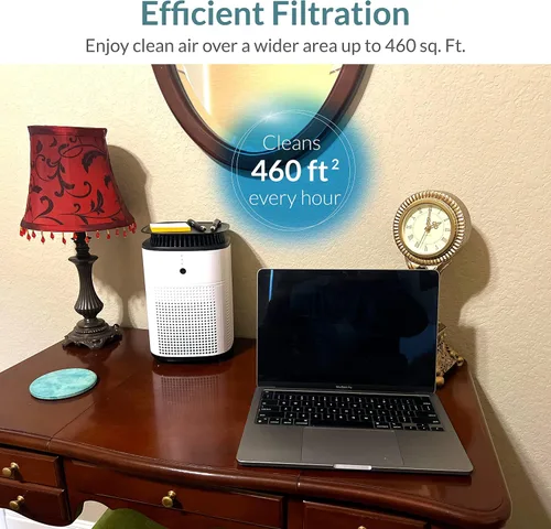 Vista 7 de XP150 - Purificador de aire de encimera con bandeja y parte superior de veteranos con aire de 360 grados, filtración de 3 etapas para hasta 460 pies