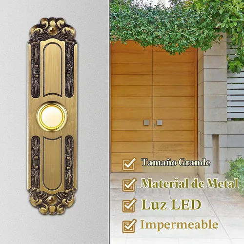 Vista 6 de Dreyoo - Timbre de puerta de metal iluminado con botón, estilo retro