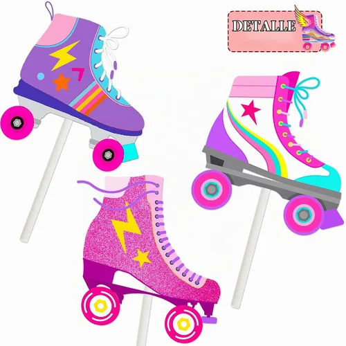 Vista 5 de 36 piezas de patines de ruedas para cupcakes, decoración de fiesta de cumpleaños, estilo retro, hip hop, temática de patinaje, para cupcakes para 80