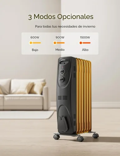 Vista 4 de PELONIS Calentador de radiador para grandes espacios, radiador eléctrico lleno de aceite, dos perillas, 1500 W, calentador de espacio silencioso, 3