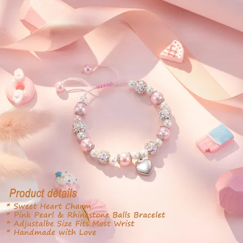 Vista 4 de HGDEER 100% Natural Stone Adjustable Bracelets, Pink Zebra Jasper Heart Charm Jewelry, Trendy Birthday Teen Girl Gift Ideas with Quote Card & Gift