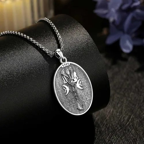 Vista 3 de EUDORA Collar de plata de ley S925 con dije de amuleto de diosa para mujer A01-Medalla Diosa Hécate