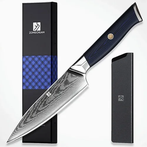 Vista 14 de Cuchillo de chef de Damasco de 8 pulgadas, cuchillo de cocina de acero inoxidable de alto carbono de 67 capas con mango ergonómico G10, funda