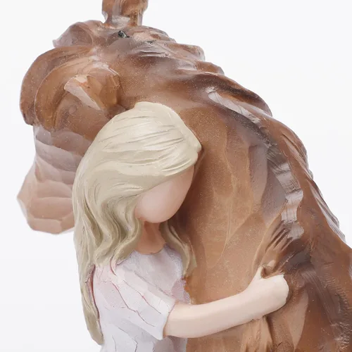 Vista 7 de Verdaderamente una amiga Caballos y ángel guardián Estatuas, figuritas de niña abrazando caballo esculpidas y pintadas a mano, regalos para amantes