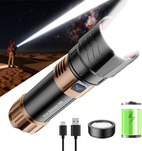 Vista 10 de SKYFIRE Linternas LED de alto lúmenes con lente de encendido, linterna recargable súper brillante de 3000 lm, 4 modos de zoom, luz táctica Linterna