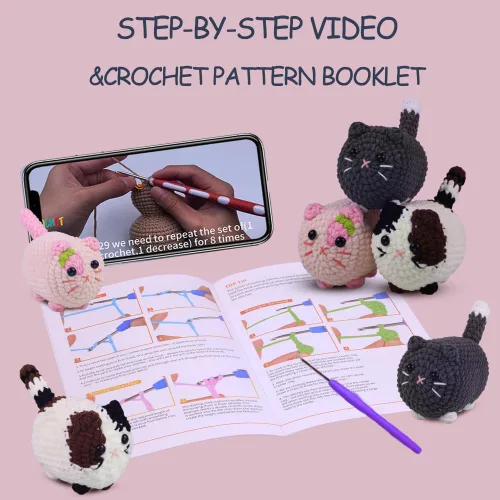 Vista 4 de Kit de ganchillo para principiantes, kit de ganchillo con tutoriales en video paso a paso, kit de ganchillo para principiantes para adultos, kit