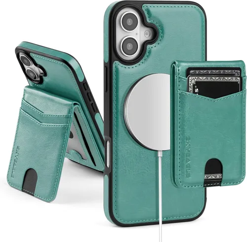 Vista 31 de SkyEagle - Funda tipo cartera compatible con MagSafe para iPhone 11, color negro Detachable Magnetic Credit Card Holder,RFID Blocking,PU