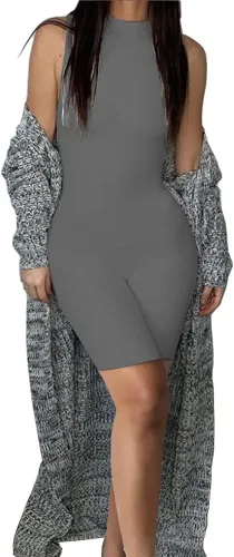 Vista 3 de LuFeng Enterizo largo sexy sin mangas con cremallera para mujer, para fiesta