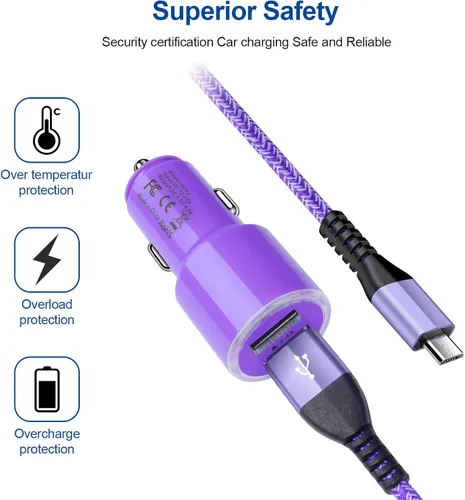 Vista 5 de Cargador de coche rápido dual de 4.8 A con cable micro USB Android para Samsung Galaxy S7 S6 J8 J7/J7V/Star/Crown/Prime/Refine J3, Note 5 4, Moto E4