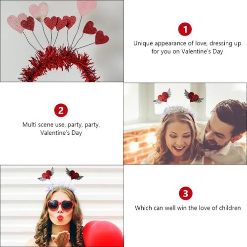 Vista 4 de FRCOLOR 2 diademas para el día de San Valentín, alienígenas, disfraz de alienígena, banda para el cabello, accesorios para el día de San Valentín