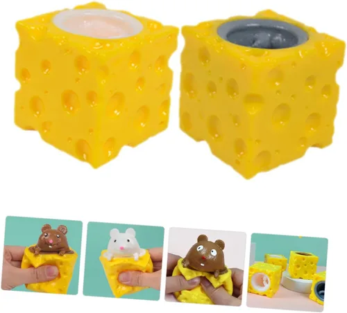 Vista 3 de FRCOLOR 2pcs queso ratón Squeeze Stress Relief broma para niños descompresión creativa Squishy ratones color aleatorio