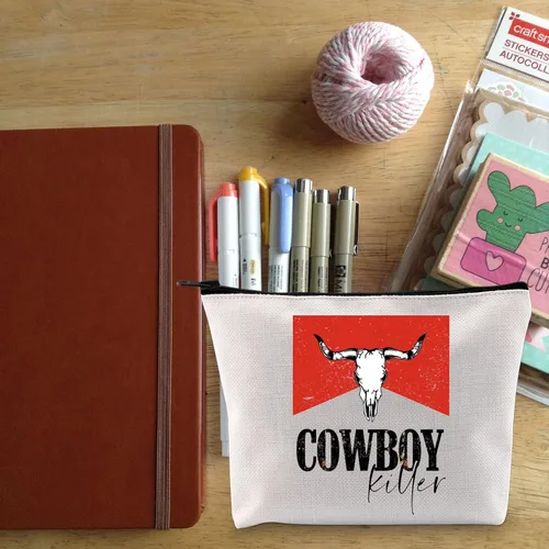 Vista 5 de BLUPARK Cowboy Killer Bolsa de cosméticos Western Cowgirl Regalo Mujeres Salvaje Vintage Western Rodeo Bolsa con cremallera Bolsa Gráfica Bull