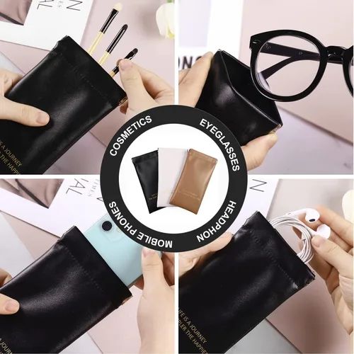 Vista 5 de Paquete de 3 fundas suaves para lentes de lectura para mujeres, estuche portátil de cuero para lentes de lectura, paquete organizador de lentes