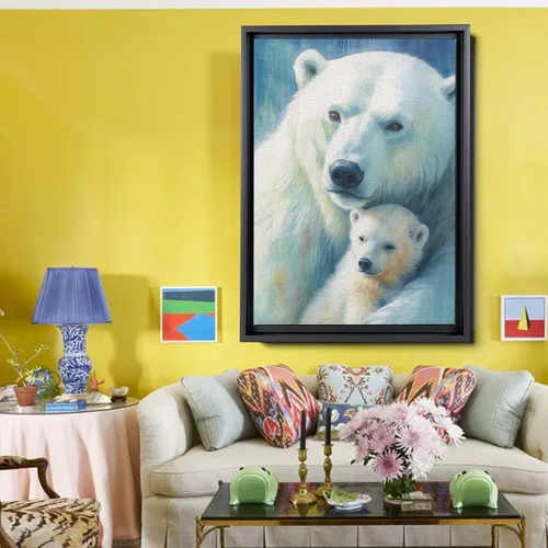 Vista 2 de Fox Mother Cub Print, In The Style Of Stencil-Based, Ivory, Kids Wall Art, Kids Wall Art Display, Mom And Baby Animal Art Print
