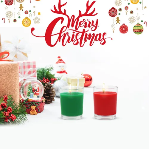 Vista 3 de Juego de 4 velas votivas verdes para Navidad y día de San Patricio, velas de cera de soja sin perfume rellenas de vidrio transparente