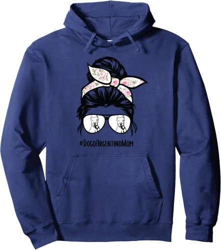 Vista 6 de Dogo Argentino dog mom messy bun hair glasses Dogo mama Pullover Hoodie Negro
