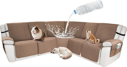 Vista 43 de Fundas impermeables para sofá reclinable seccional en forma de L, 7 piezas, antideslizantes, lavables, juego de fundas reclinables para mascotas