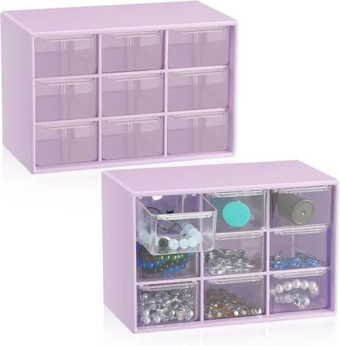 Vista 10 de Wenqik 2 Piezas Mini Cajones de Almacenamiento Organizador de Caja de Herramientas para Maestros con 9 Cajones Transparentes Pequeño Organizador