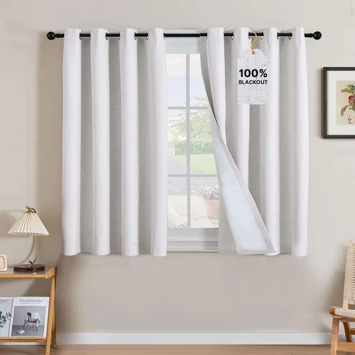 Vista 225 de H.VERSAILTEX Cortinas 100% opacas con aislamiento térmico, texturizadas, de lino, con bloqueo completo de calor y luz, para sala de estar y Negro