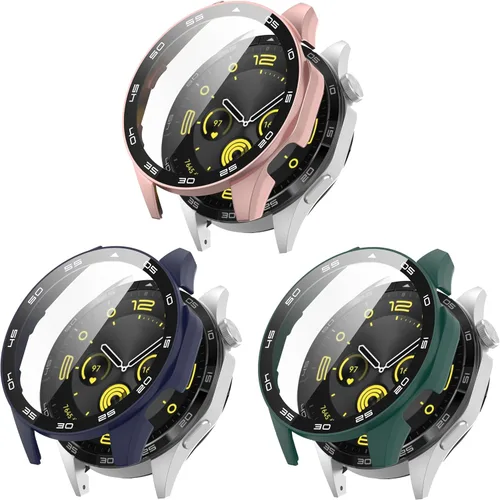 Vista 12 de FitTurn Funda rígida de policarbonato con protector de pantalla de vidrio templado a escala integrada compatible con Huawei Watch GT4