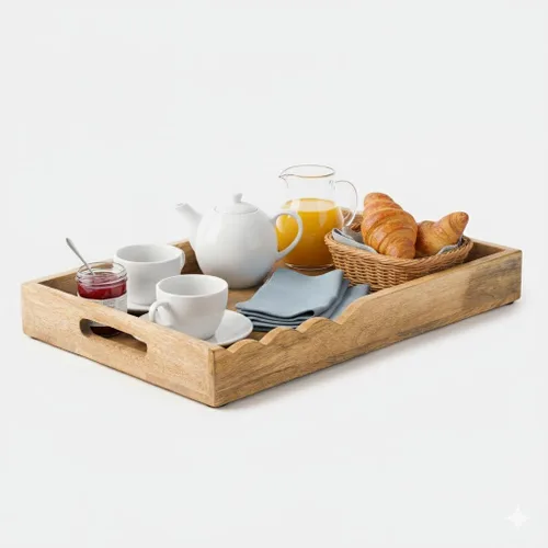 Vista 11 de Mela Artisans - Bandeja rectangular de madera de mango para servir, natural Bordes rectangulares